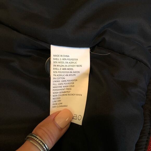 Prana Wool Coat Womens Medium Plaid Convertible Black Herringbone Winter Warm - Picture 7 of 12